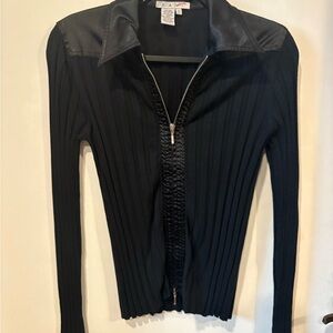 CAbi Black Ribbed Fitted Button Down Shirt